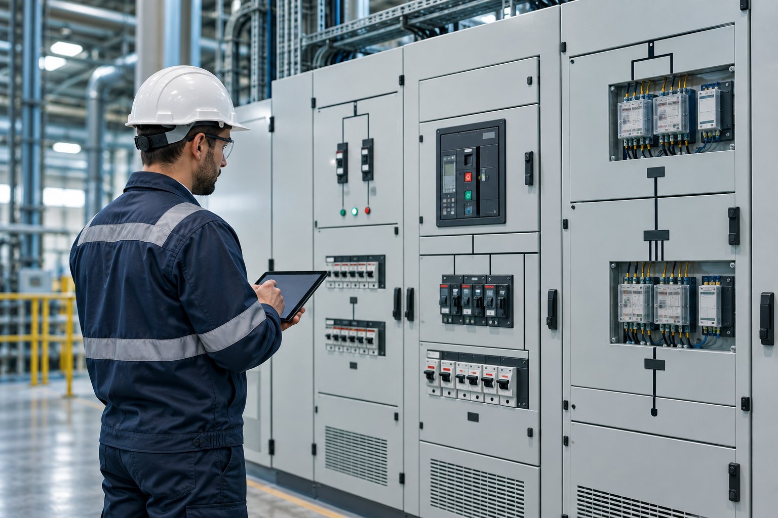 Industrial electrical protection equipment and safety inspection - concept illustration